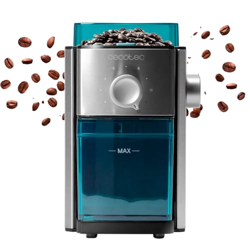 Cecotec SteelMill 2000 Adjust Max Elektrische Kaffeemühle, 150 W, flache Mahlwerke, 17 Stufen, 250 g, luftdichter Deckel, abnehmbarer Behälter, Edelstahl, Reinigungsbürste
