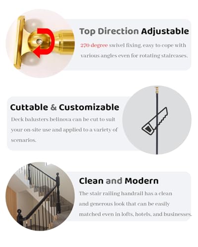 Barreaux d'escalier en métal noir ajustables avec support de balustrade orientable