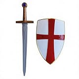 Zatibvy 2-Piece Medieval Crusader Shield 12' + Warrior Sword 20' Red Cross Shield Plastic Swords Costume Cosplay Props Halloween