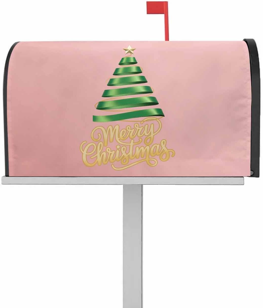 Christmas Tree Pink Mailbox Covers Magnetic Mailbox Wraps, Pink Xmas Merry Christmas Post Letter Box Cover for Garden Yard Outdoor Decor Standard Size 18x21 Inch