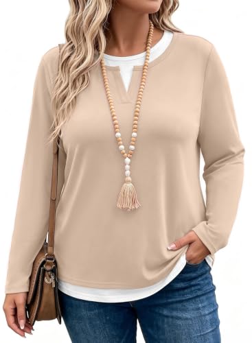 Image of Eytino Women Plus Size Fall Tops Patchwork Shirts (1X-5X)