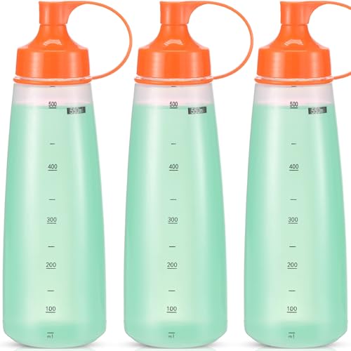 oiununo Squeeze Bottles Wide Mouth - Pack of 3 Condiment Bottle Squeeze BPA free for Chunky Sauces, Resin, Crafts, Condiment Squeeze Bottles 550 ml/19 oz. (Orange*3)