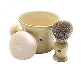 GBS Men's Shaving Set Ivory - 3 Piece set - Hair Brush, Ceramic Mug & 97% All Natural Shave Soap Compliments any Shaving Razor For The Best Shave Grooming