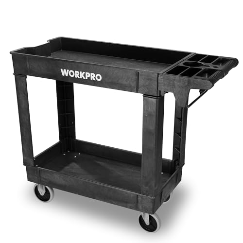Image of WORKPRO 500 lb 2-Tier Rolling Tool Cart with Locking Casters | 500 lbs Capacity, 360 Swivel Locking Casters, PP Plastic, Rolling Tool Cart, For Garage, Home, Warehouse
