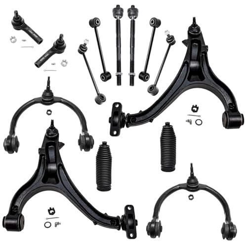 Image of Detroit Axle - Front End 14pc Suspension Kit for 05-10 Jeep Grand Cherokee Commander 2005 2006 2007 2008 2009 2010, 4 Upper & Lower Control Arms 4 Tie Rods 4 Front & Rear Sway Bars 2 Boots Replacement