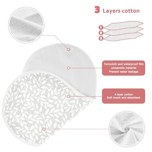 Image of Muslin Baby Burp Cloths, Grey and White Leaves Muslin Baby Rags Comfy Soft Absorbent in for Newborn Boys and Girls 4 Piece 22 x 11 Inch