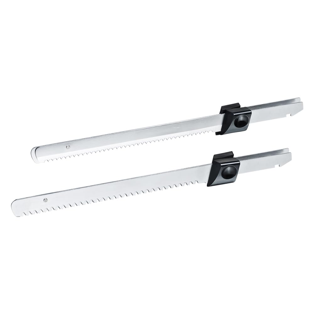Rommelsbacher Couteau électrique EM 150 – Moteur puissant, bouton d'alimentation, longueur de lame utilisable 15 cm, paire de lames de couteau en acier inoxydable à dents fines et grossières, 120 W,