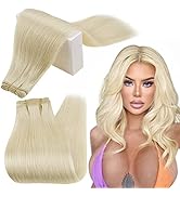 RUNATURE Blonde Human Hair Weft Extensions Platinum Blonde Sew in Hair Extensions Real Human Hair...