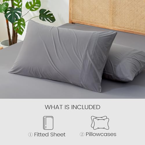 Cozy Bliss Premium Cooling Sheet Set Queen Size, Q-Max>0.4, 3PCS No Flat Sheet with 2 Pillowcases, Breathable Fitted Sheet for Hot Sleepers & Night Sweats, Deep Pocket Up to 18 Inches, Dark Grey