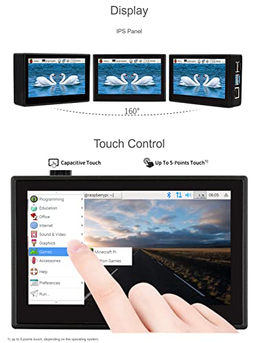 Image of Waveshare 4.3 Inch Touch Screen DSI LCD with Case for Raspberry Pi 4B, 800x480 Resolution Monitor IPS Capacitive Screen Support Raspbian /Ubuntu /Kali /Retropie /WIN10 IoT