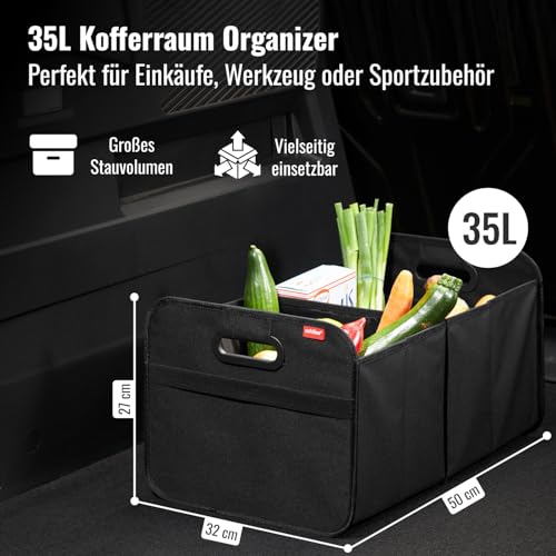 achilles Auto Kofferraum Organizer XL – Kofferraumtasche XL mit viel Stauraum – Geräumige & Pflegeleichte Faltbox – Auto Zubehör Innenraum Organizer – Stabiler Boden & Tragegriff – Schwarz