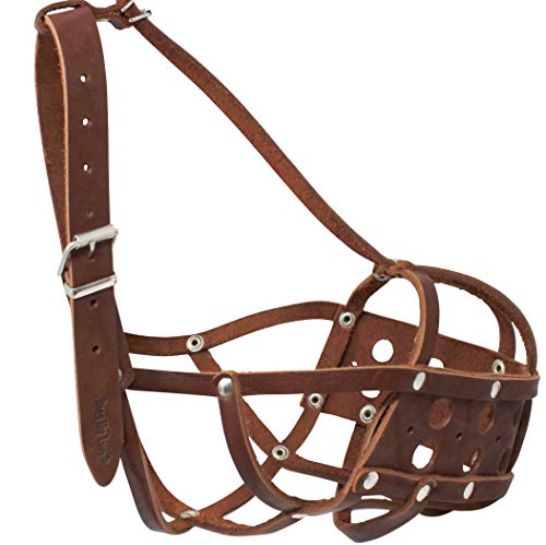Secure Real Leather Dog Mesh Basket Muzzle Brown (Circum. 16.5", Snout Length 4.5") Mastino Neapolitano, Mastiff, Saint Bernard #TOP18