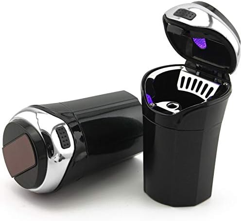 TAKAVU Car Ashtray (1-Pack), Easy Clean Up Detachable Stainless Car Ashtray with Lid Blue Led Light and Removable Lighter for Most Car Cup Holder (Silver)
