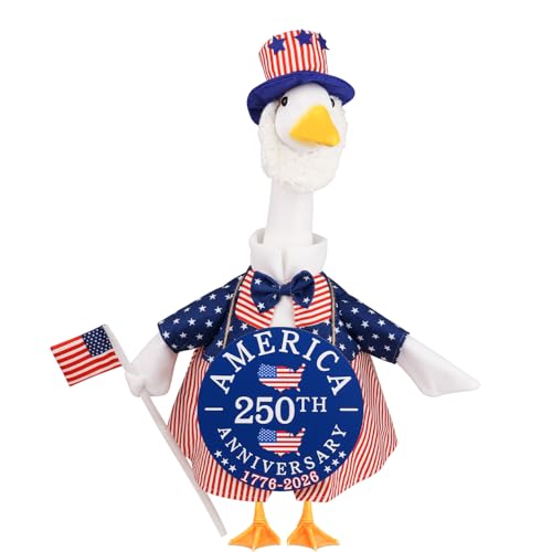Aymolas 250 Years American 4th of July Porch Goose Outfits with US 250th Anniversary Door Sign Set for 23'' Lawn Goose Clothes USA Patriotic 4th of July Independence Memorial Day Porch Goose Costume