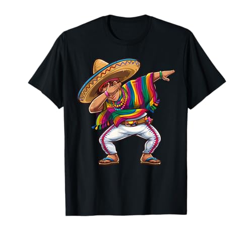 Mexican Boy Dabbing Poncho Funny Cinco de Mayo Boys Kids T-Shirt