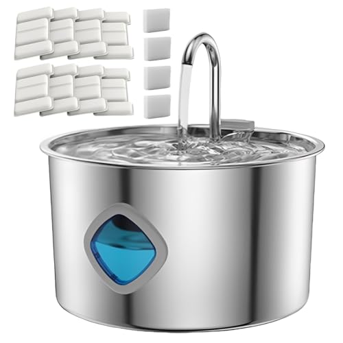 Pawira Water Fountain for Cats with 10 Filters - Silent Pump Dog & Cat Water Fountains 3.2L / 108oz with Water Window (Water Fountain + Filter * 10)