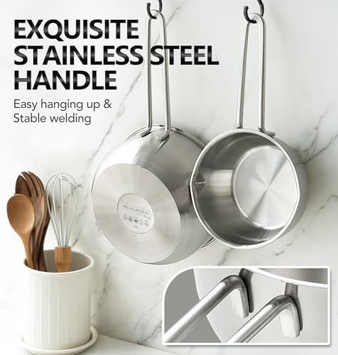 MICHELANGELO Stainless Steel Saucepan with Lid & Pour Spout 1QT & 2QT & 3QT, Tri-Ply Bottom Sauce Pan Set, Sauce Pot Set - 6 Pcs