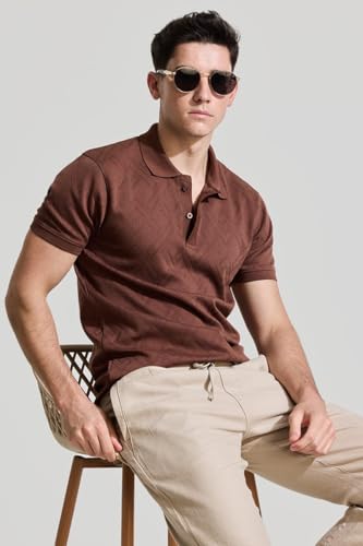 Image of SNITCH Brown Textured Polo T-Shirts