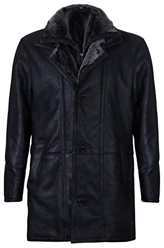 Men's Warm Black Nappa Leather Shearling Sheepskin Coat