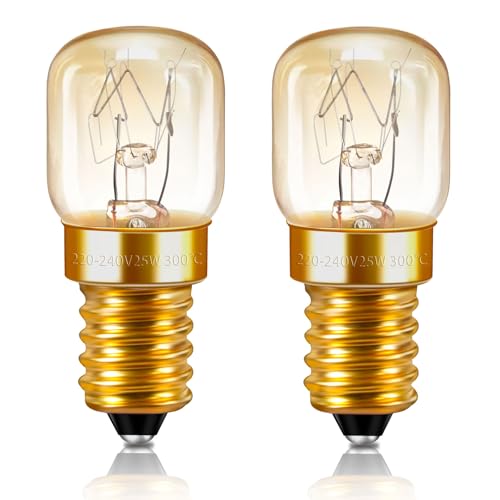 Caldarax Lampadina Forno E14 300 Gradi, Dimmerabile 120LM Bianco Caldo 2700K, AC 220-240V, T22 E14 Lampadina per Lampade di Sale, Forno, Microonde, Frigorifero, 2 Pezzi