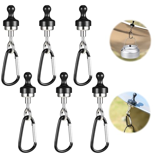 WUISOLQP Ganchos Magnéticos para Colgar, Enganches, 6 Unidades, Color Negro, Extra Fuertes, Soporte Magnético Redondo, Imán Extraíble para Camping, Garaje, Cocina, Oficina