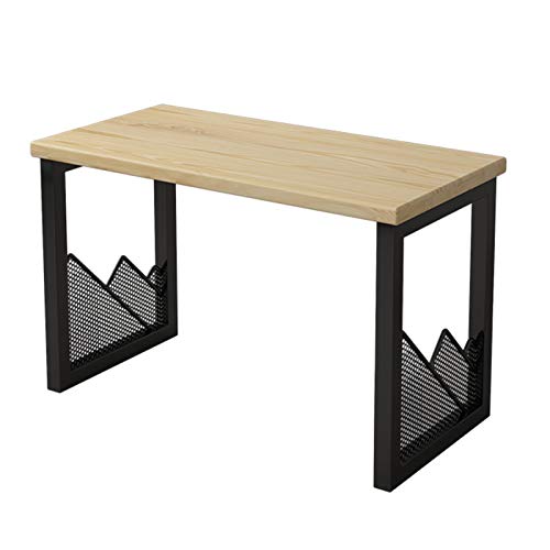 SXZenSpace Escritorio RENRUIRUI - Escritorio de Oficina Sencillo para Ordenador, 8 cm de Grosor, Tablero de Pino, Estructura de Hierro Forjado Negro, fácil de Montar - para el hogar, la empre