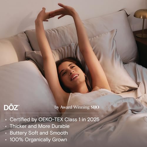 Image of DOZ Sheet Set, 100% Viscose derived from Bamboo, Organically Grown, Buttery Soft, Cooling Sheets, High GSM, Deep Pockets - 2 Piece - 1 Pillowcase 1 Fitted Sheet (Ivory, Twin XL)