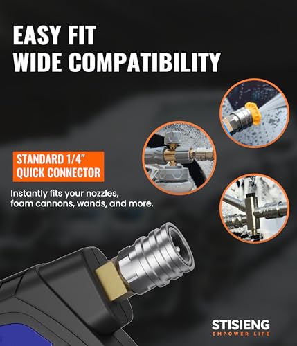 Image of Short Pressure Washer Gun with 360 Swivel, High Pressure Stubby Power Washer Gun Kit with 5 Nozzle Tips, M22-14mm & 15mm Adapters, 3 /8 inch QC for Car Wash Detailing & Cleaning (Black)