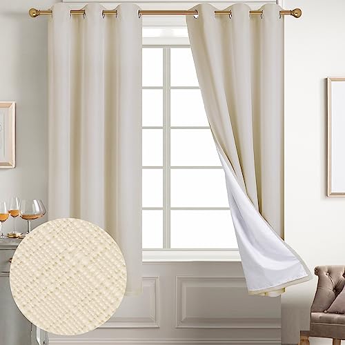Diraysid 100% Blackout Curtains Light Beige Linen Curtains for Bedroom