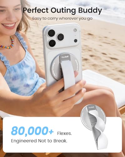Image of 2026 Klearlook for MagSafe Phone Grip with Silicone Finger Strap, Removable Magnetic Phone Ring Holder with Adjustable Kickstand, Finger Phone Ring Grip for iPhone 17 /16 /15 /14 /13 /12 Series, White