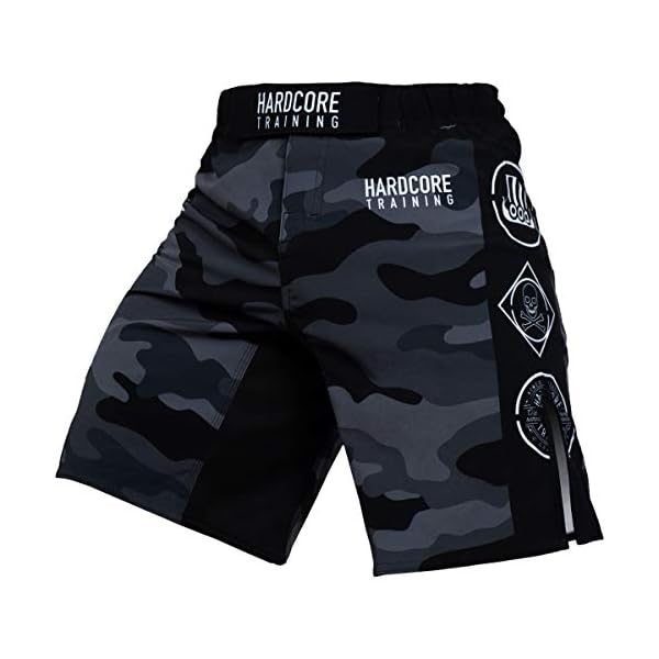 Hardre Training Night Camo 2.0 Fight Shorts Men's Boxing MMA mbat BJJ Grappling Fitness Muay Thai Kickboxing No Gi (3X-Large), Black Grey
