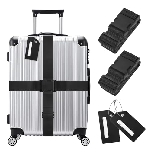 Image of M METERXITY 2-Sets Luggage Straps TSA Approved, Travel Straps for Luggage Suitcase Tags Set, Adjustable Suitcase Belt [Black]