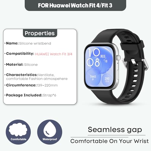 WindRen 6 sztuk pasków kompatybilnych z Huawei Watch Fit 4 / Fit 3, zapasowy silikonowy pasek z kolorowym paskiem zapasowym do Huawei Watch Fit 4 / Fit 3.