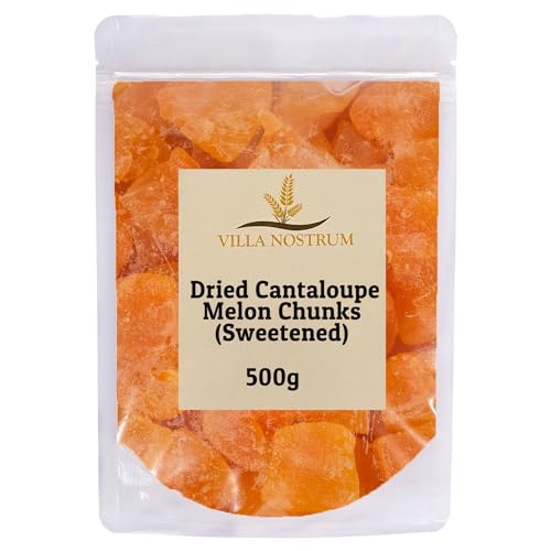 Dried Cantaloupe Melon Chunks 500g by Villa Nostrum - Tropical Melon Candied Dried Fruit, Perfect For Snacking, Cooking, Nutritious and Healthy Snack