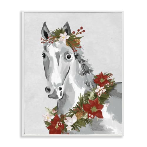 Festive Holiday Horse Holly Wreath, 11 x 14 Inch Framed Giclée Print