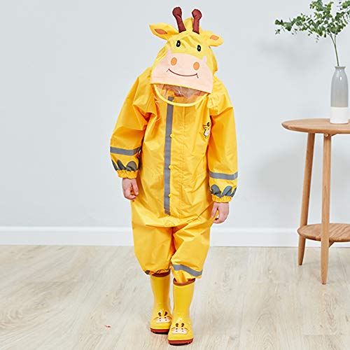 Ssawcasa Toddler Rain Suit,Waterproof Girls Boys Raincoat,Kids Rain Poncho,Unisex Baby Rain Gear Jacket Rainsuit Coverall (S, Yellow Giraffe) #TOP7