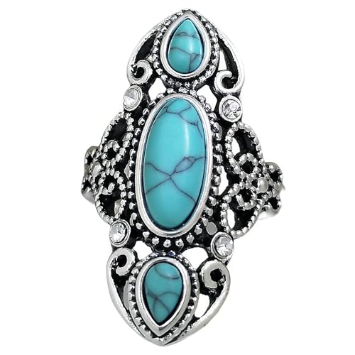 LadayPoa Bohemian Turquoise Ring for Women 925 Silver Vintage Cowgirl Jewelry Western Statement Turquoise Jewelry for Women