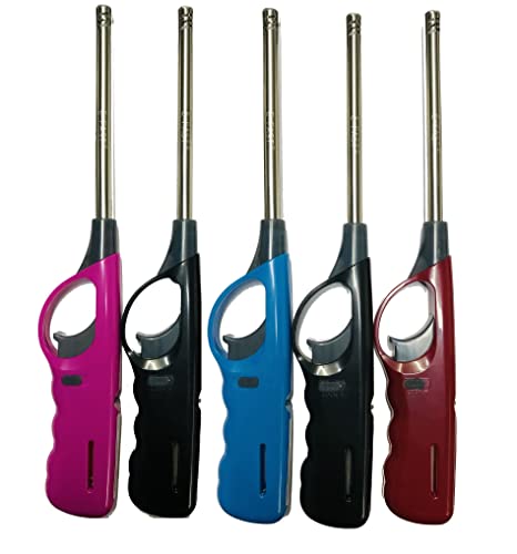 Pack of 5 Refillable Lighters, BBQ Fire Lighters, Candle Lighters, Safety Gas Lighters, Fire Lighter 27cm with Adjustable Flame