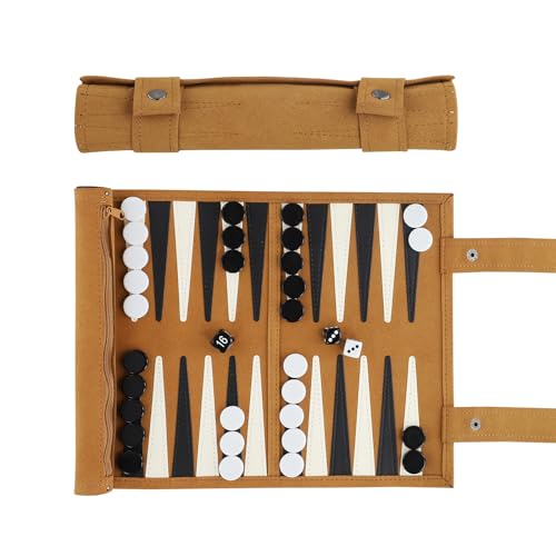 Travel Backgammon Set Roll Up Backgammon Set with Traditional Tan Design 15 Inch Portable Quality Backgammon Sets Tactical Board Game Ideas Two Versus Puzzle Game