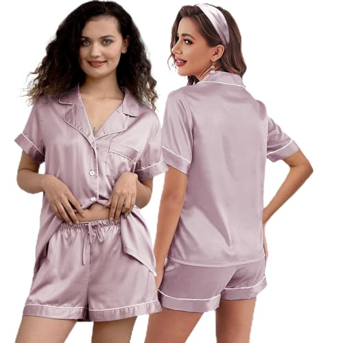 Image of 3Pcs Silk Pajamas XS-4XL Womens Satin Pajama Short Floral Sleepwear Bride Soft Pj Lounge Sets Pjs Shorts Set