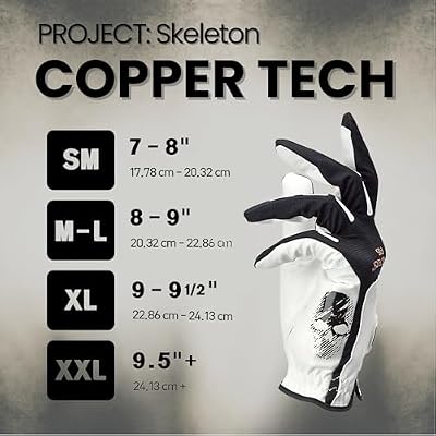 Copper Tech Skeleton Golf Gloves Men Right Handed Golfer or Left Handed Golfer (2nd Gen) | Copper Compression Joint Support with Tacky Grip | Flexible & Comfortable Fit with Premium Leather