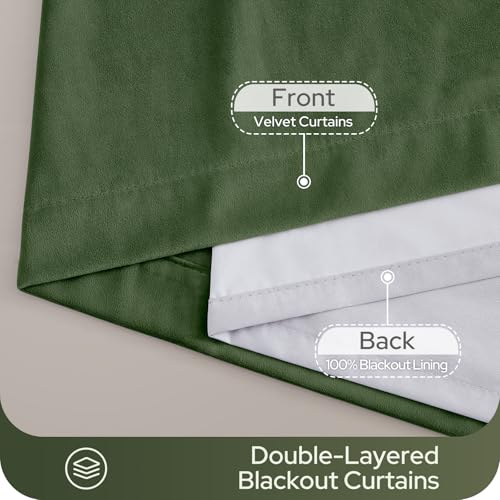 HOMEIDEAS 100% Blackout Olive Green Velvet Curtains, Thermal Insulated Luxury Vintage Winter Christmas Velvet Drapes for Bedroom, Living Room, Home Decor, 52 x 96 Inch, 2 Panels by HOMEIDEAS - Used condition - Image 7