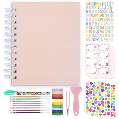 Kinder Scrapbook Selbstklebendes Fotoalbum 25 Seiten Hardcover DIY Fotoalbum für Sofortbildkamera Druckpapier mit DIY Zubehör (Rosa)