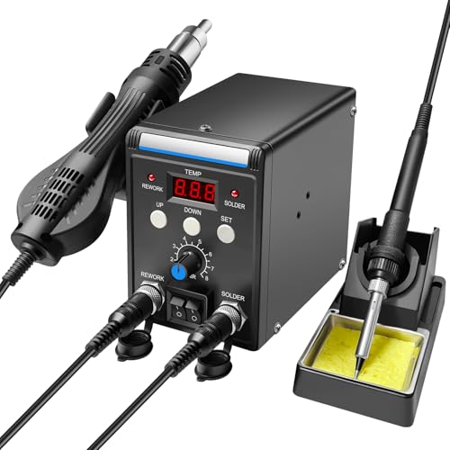 700W Soldering Iron Kit with Dual Plug Single Display Auto On/Off Function 3 Nozzles for Soldering and Heating Tasks