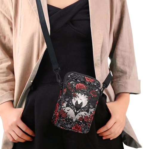 Gothic Small Crossbody Bag for Women Lightweight Cell Phone Purse, Bloody Rose Shoulder Wallet with Zipper Pocket4