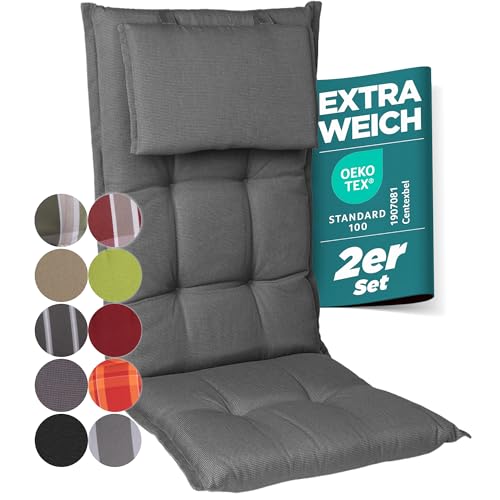 gardisun Gartenstuhlauflagen Hochlehner mit Kopfteil I Extra Dicke...