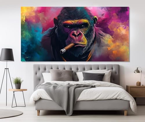 Impression sur toile gorille cigare cadre 20x40 déco murale salon