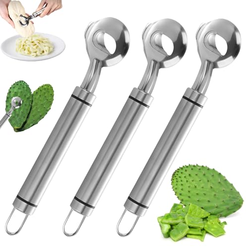 Kitchen Tools Multifunction Stainless: Essential Gadgets for Effortless Cooking 7 3 Pack Cactus Peeler Spoon,2025 Stainless Steel Cuchara Pelador de Nopales,Multi-Function Cactus Peeling Knife Tool,Sliced Chinese Noodle Cutter for Cooking Kitchen Gadgets