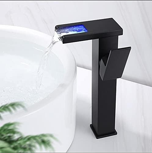 Robinet de cascade de salle de bains LED à mitigeur noir mat
