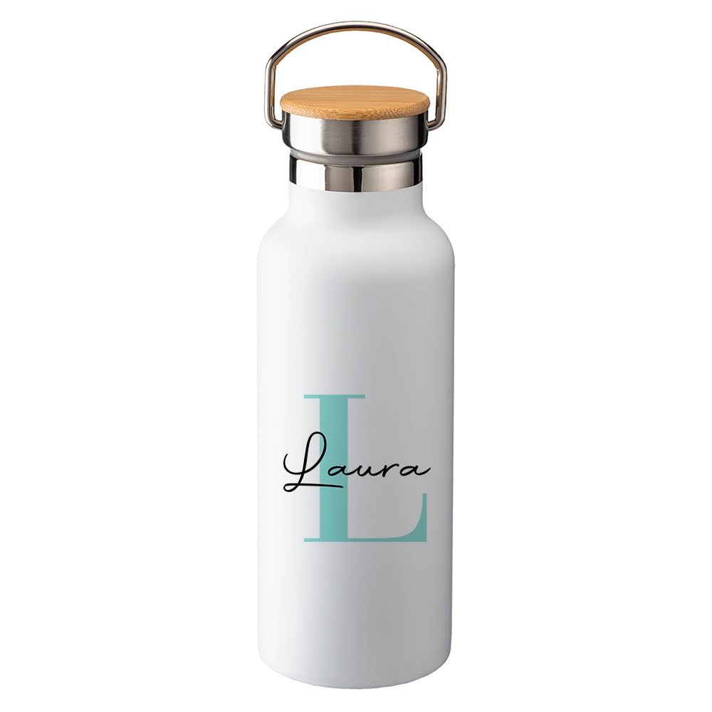Genérico Botella térmica personalizada inicial y nombre 500 ml bambú, acero inox